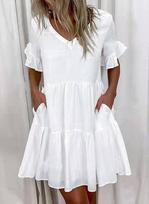 Fashion Women's V-neck Casual Summer Color Short Sleeve Dress XXXL balta