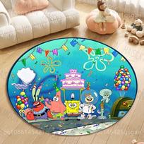 1PC Multiple Styles SpongeBob Print Round Rugs Carpet for Living Room Bedroom Kids Room Bath Chair Mat Home Decor Luxury Gifts 60cm blue
