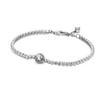 Pandora Shimmering Halo Tennis Adjustable 925 Silver Bracelet Women bracelets Multicolor 599416C01 Box,16,Silver