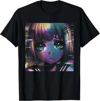 Sad Anime Waifu Japanese Aesthetic Otaku Vaporwave T-Shirt 3XL