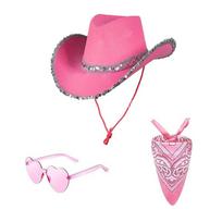 White Edged Denim Hat Glasses Bandana Costume Prop Set For Holiday Parties And Gifts