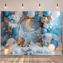 2D Teddy Bear Moon & Star Baby Shower Photography Backdrop 47.2x31.5inch/120*80cm