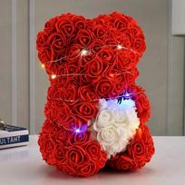 25cm Artificial Teddy Rose with LED Strip Multicolors Flower Bear Romantic Valentines Day Gift Girlfriend Women Anniversary Bear raudona