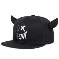 Women Smiling Face Cow Horn Personalizedity Baseball Caps Spring Autumn Outdoor Use Adjustable Casual Hip-Hop Trucker Cap Sunscreen Hat For Men And