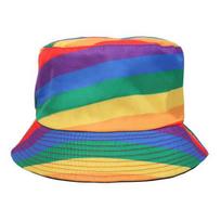 Women Men Bucket Hat Rainbow Hat Summer Reversible Wearable Basin Color-block Hat Outdoor Sun Hat