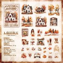 Journal GO 30pcs A Poem of Autumn Stickers Kawaii Scrapbooking Sticker Journaling Card Craft Supplies Planner Decorative Decals