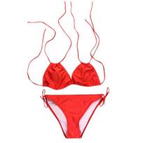 2 Pcs/Set Women Bikini Set Solid Color Halter Neck Straps Plus Size Women Swimwear Vacation Clothes XL raudona