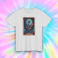 Midnight Skeleton Tarot T-Shirt | Mystical Night Sky | Gothic Graphic Shirt S įvairiaspalvis