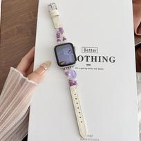 Crystal Beaded Leather Strap for Apple Watch 2-10 Wristband Fits: Apple 38/40/41/S10(42)mm balta
