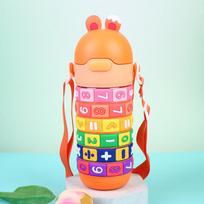Children'S Math Toy Stainless Steel Water Bottle Cute Thermo Stainless Steel Water Bottle With Strap And Straw 1Pc rožinė