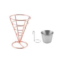 Creative Cone Shaped Wire Fry Basket with Cup and Hook Mini Metal Food Basket for Restaurant Serving French Fries and Fried Snacks One Size