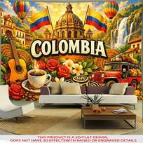 2D Colombian Themed Party Backdrop, Colombia Flag & Coffee Culture Banner for Home & Event Decoration 47.2x31.5inch/120*80cm