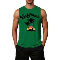Men Sleeveless Tank Top Casual Loose Fit Flag Graphic Print Muscle Shirt Summer Beachwear Workout Gym Apparel S žalia