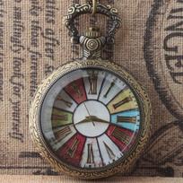 Tea colored glass flip quartz pocket watch with seven color pattern lucky dial for men and women's fashion trends ruda