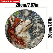 Mfoever  D Flat cmpc Round Wooden Husky Dog In Snowy Winter Scene Hanging Sign Vibrant Decorative Wall Art Plate for Bedroom Coffee Window Corridor (as the picture,20*20cm )
