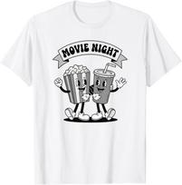 Retro Movie Night Vintage Cartoon Popcorn and Soda Cup T-Shirt S įvairiaspalvis