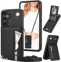 Crossbody wallet case for Samsung Galaxy S25Plus with zippered pocket and PU leather lanyard juoda