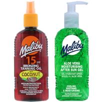Malibu bronzinis aliejus su kokosų spf15 200ml + alavijo gelis po įdegio 200ml