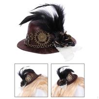 Punk gotikinė mini kepurė su „Gear Feather“ plaukų segtuku ir galvos apranga