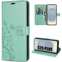 Case for Samsung Galaxy S25 Plus (S25+) - BOOLING - Shockproof Synthetic Leather Green Butterfly Pattern žalia
