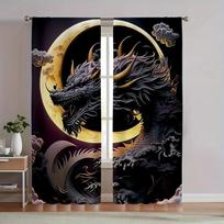 Klasikinės 3D reljefinės juodo drakono totemo metalinės spausdintos užuolaidos, strypo kišenė namų dekoravimas, kambario dekoravimas 29Wx64L(75x166CM)x2