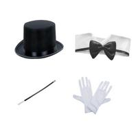 Adult Magician RolePlay Costume Props Fancy Party Top Hat Magic Wand Gloves