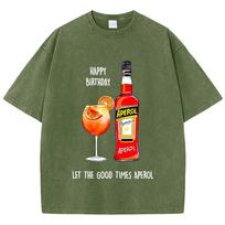 Casual Womans Acid Wash TShirts Aperol Spritz Prints Tops Distressed Crewneck Oversize Cotton Tee Shirts Trend Female Clothes S