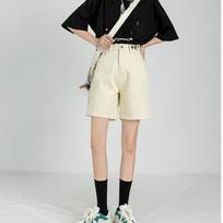 Belted Shorts Jeans Ladies Baggy Y2K Chic Straight Vintage Streetwear Denim  Summer Loose Femme Denim Short Pants XXS abrikosas