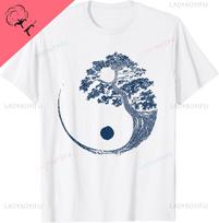 Yin Yang Blue Bonsai Tree Japanese Buddhist Zen Gift TShirt Breathable and Comfortable Cotton Tee Funny Shirt Camisas S