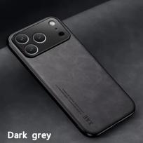 Leather  Phone Case  for APPLE IPhone 17 Air 16 15 14 13 Pro Max 16e Cover Metal Plate for Magnetic Car Mount (NOT INCLOUED) iPhone 12 mini tamsiai pilka spalva