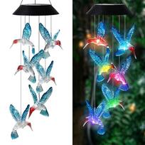 Butterfly / Hummingbird Solar Wind Chime Light Multicolor Light Waterproof Chandelier with Bell for Garden Home Yard Lawn Decoration blue hummingbird
