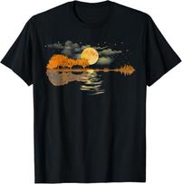 Guitar Lake Reflections Love Musician Acoustic Guitar T-Shirt S įvairiaspalvis