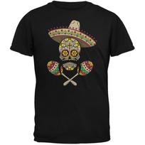 Cinco de Mayo - Sombrero Skull Maracas Crossbones Black Adult T-Shirt S įvairiaspalvis