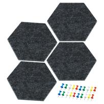 4Pcs Hexagon Felt Pin Board Self-adhesive Memo Board Notice Board Wall Decorative Tiles Wall Bulletin Pin Board with Push Pins