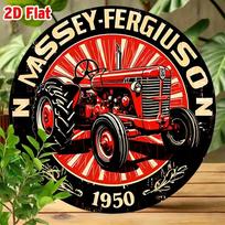 Vintage Massey Ferguson Tractor Metal Wall Sign, 2D Flat Red Retro Aluminum Decor for Home