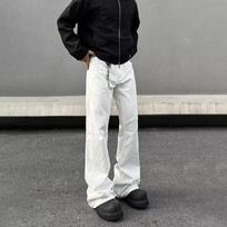 Men's Solid White High Waist Straight Leg Flared Denim Jeans S balta
