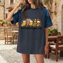 Casual Women Denim Patchwork Oktoberfest Graphic Print Short Sleeve T Shirt Comfortable Loose Fit Summer Top XXXL