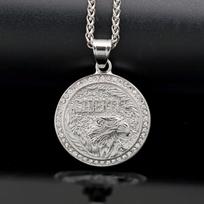 HIP Hop Round 316L Stainless Steel Mens Eagle Pendant Necklace with Rhinestone Jewelry Men 60cm sidabras