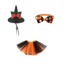 Kids Witch Costume Set with Hat Tutu Skirt and Bowtie Headband for Halloween Party Dress Up Accessories One Size