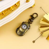Cartoon retro sports car keychain watch, pocket watch, mini small minimalist gift, quartz watch bronza