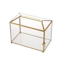 Glass Gift Card Box with Slot and Lock Multifunctional Clear Gold Terrarium Greeting Organizer