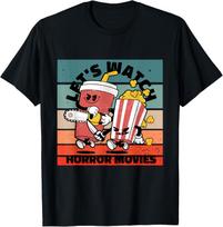 Cinema, Retro, Lets Watch Horror Movies Popcorn Softdrinks T-Shirt S įvairiaspalvis