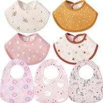 Baby Bibs Set of 7 - Multicolor Stylish Patterns - Soft Absorbent Cotton - Adjustable Snap Closure - For Newborns & Toddlers