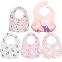 Baby Bibs 5 Pack Adorable Print Multicolor Soft Absorbent Drool Bibs for Newborn Infant Toddler Girls Boys Cotton Baby Bib Set Adjustable Snap Button