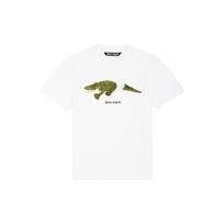 „Palm Angels Croco“ marškinėliai trumpomis rankovėmis, balti/žali vyriški palaidinės PMAA001R21JER0020155 L white