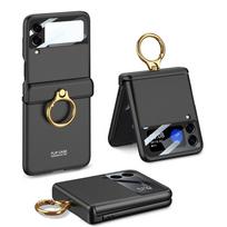 Prabangus magnetinis sulankstomas dėklas su žiedo laikikliu, skirtas „Samsung Galaxy Z Flip 3 5G“ telefonui, su įmontuotu ekrano apsauginiu stiklu Coque Fundas For Z Flip 3  5G