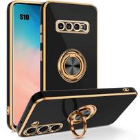 Silikoninis dėklas - Samsung - Galaxy S10 - Smūgiams atspari apsauga - Laikiklis žiedas - Lankstus juoda