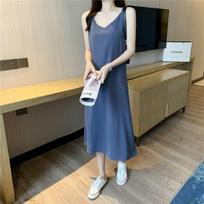 Women's Spring Summer New Small Flavor Base Sling Skirt Elastic Waist Chiffon Straight Skirt S mėlyna