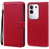 For Vivo Y29 Case Wallet Leather Flip Cover For Vivo Y29 Case Soft TPU Silicone Book Cover Phone Fundas Coque Etui For Vivo Y29 (4G) tamsiai raudona spalva