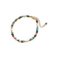 Fashionable Colorful Beads Natural Pearls Necklace Bracelet for Women Retro Gold Chain Jewelry Special Gifts Wear